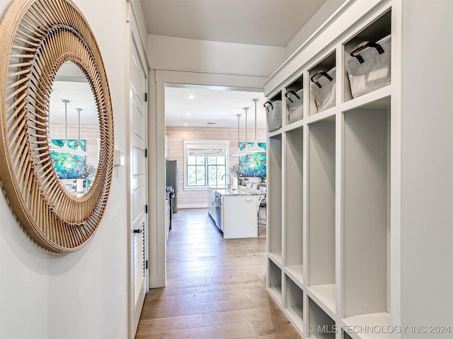 mudroom featuring light hardwood / wood-style flooring