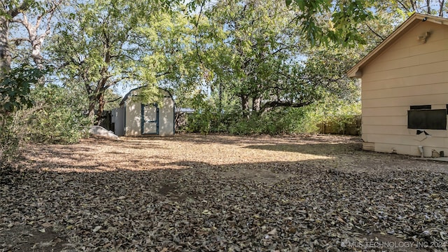 view of yard with a storage unit