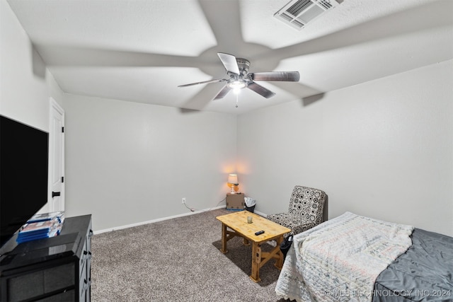 bedroom featuring ceiling fan and carpet floors