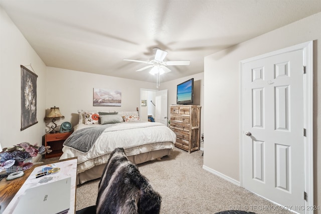 bedroom with carpet flooring and ceiling fan