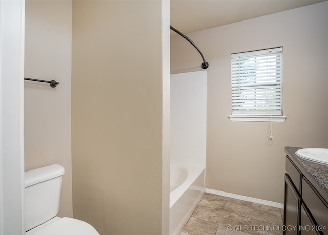 full bathroom featuring vanity, toilet, and bathing tub / shower combination