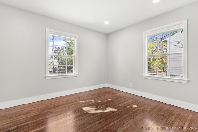 unfurnished room with wood-type flooring and a healthy amount of sunlight