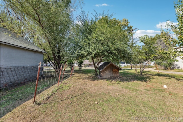 view of yard with a storage shed