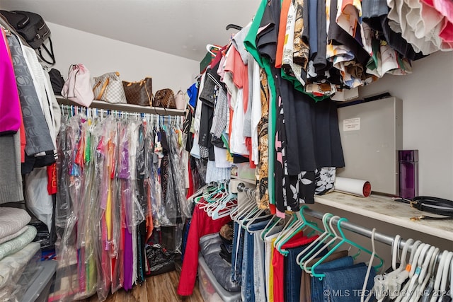 walk in closet with hardwood / wood-style flooring