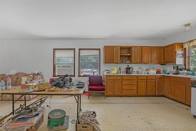 kitchen with a wealth of natural light, cooling unit, and dishwasher