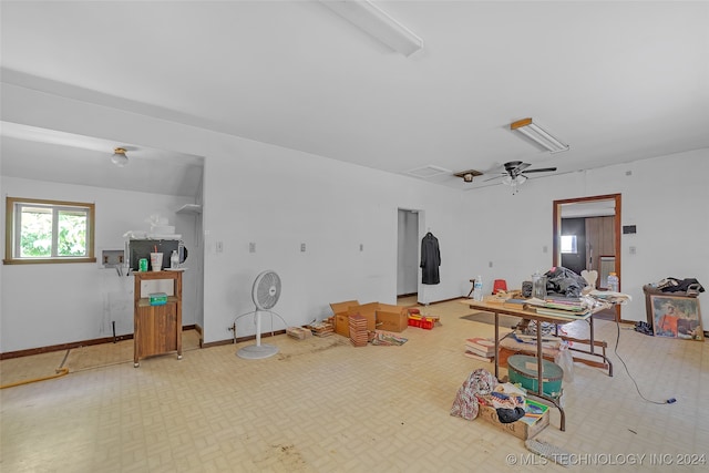 garage with ceiling fan