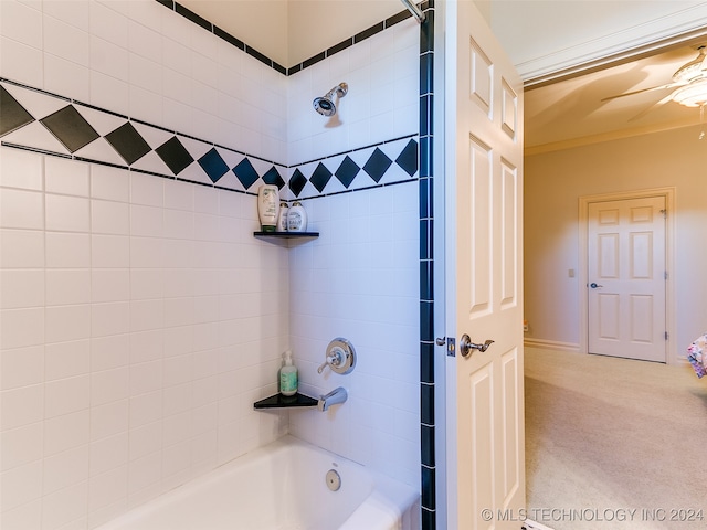 full bath featuring shower / bath combination and ceiling fan