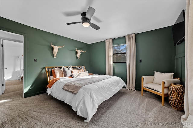 bedroom with carpet floors and ceiling fan