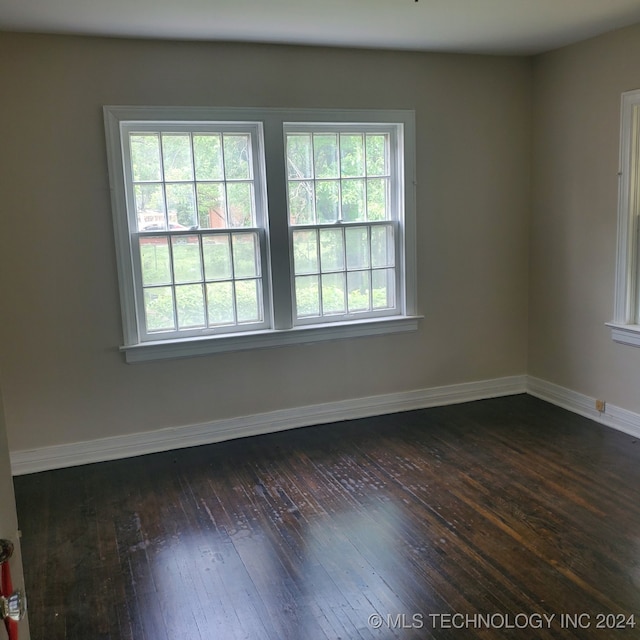 spare room featuring dark wood-type flooring and plenty of natural light