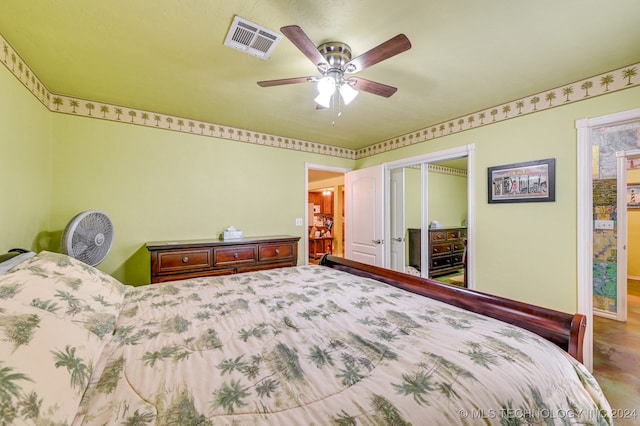 bedroom featuring a closet and ceiling fan