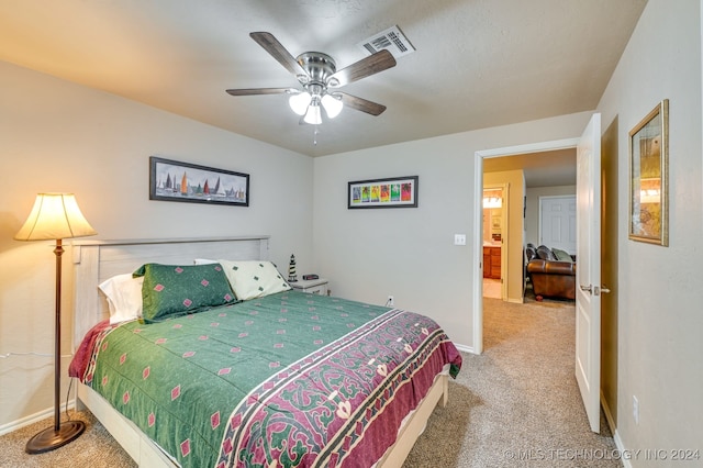 bedroom with carpet floors and ceiling fan