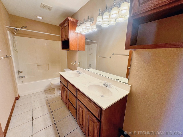 full bathroom featuring toilet, shower / bath combination, tile patterned floors, and vanity