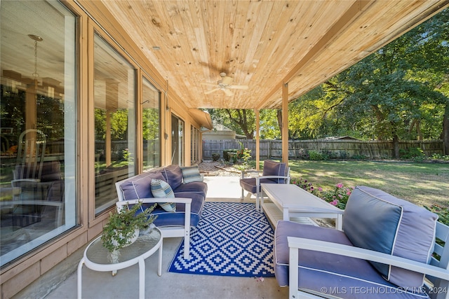 view of patio / terrace with an outdoor living space and ceiling fan