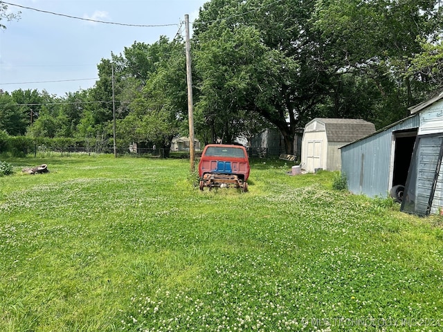 view of yard featuring a storage unit