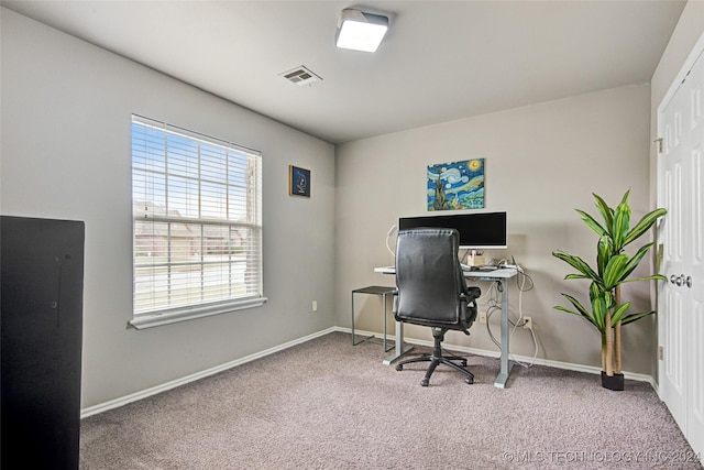 view of carpeted office space