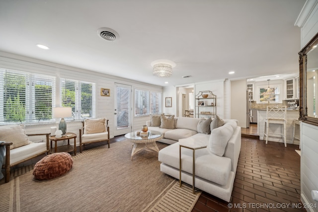 living room featuring ornamental molding