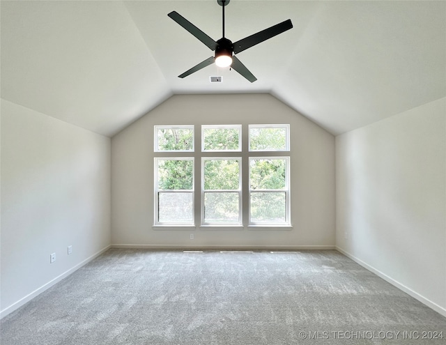 bonus room with carpet, lofted ceiling, and ceiling fan