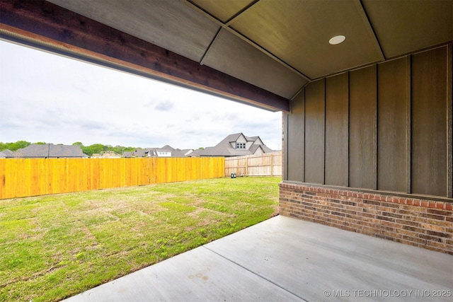 view of yard featuring a fenced backyard and a patio