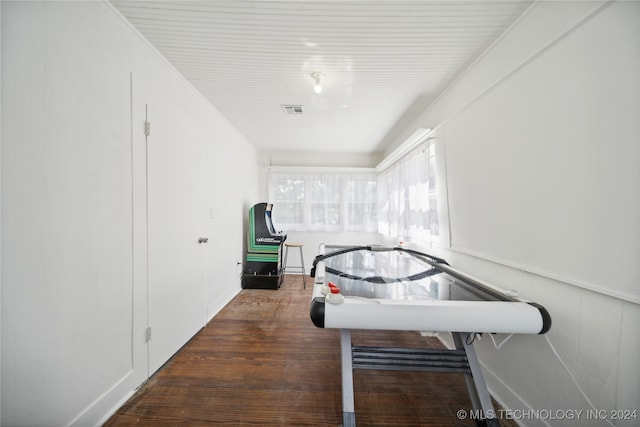 interior space with dark wood-type flooring