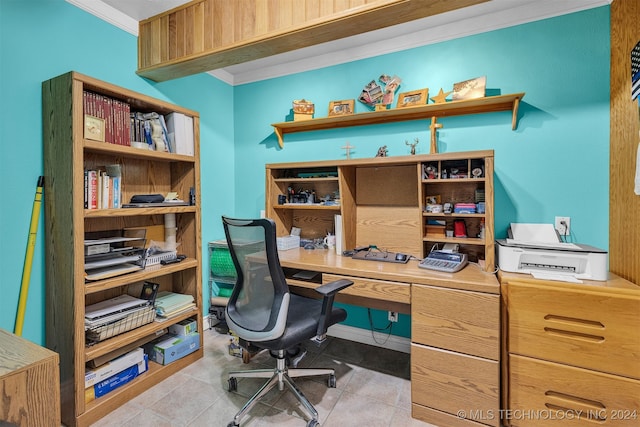 tiled office with ornamental molding