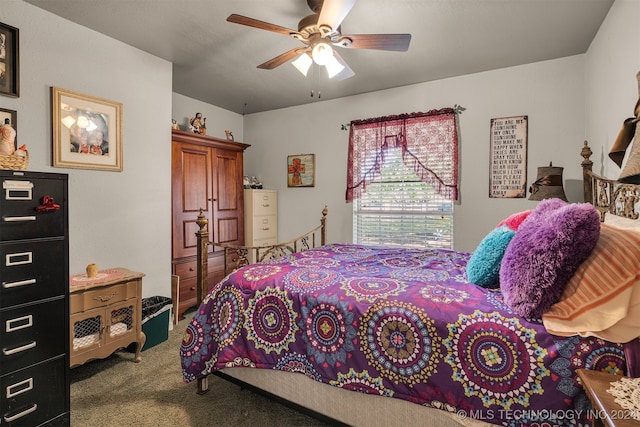 bedroom with carpet flooring and ceiling fan