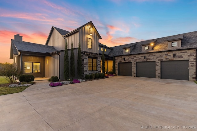 view of front of house with a garage