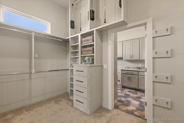 spacious closet with light colored carpet