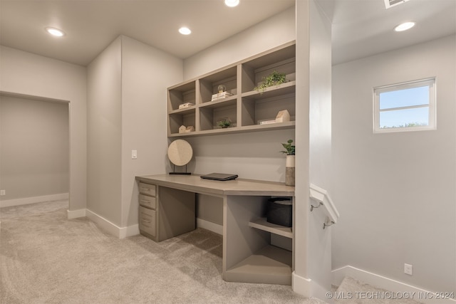 view of carpeted home office