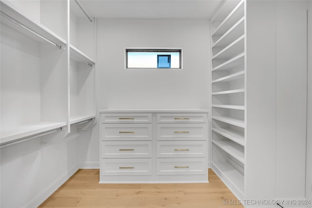 spacious closet with light hardwood / wood-style floors