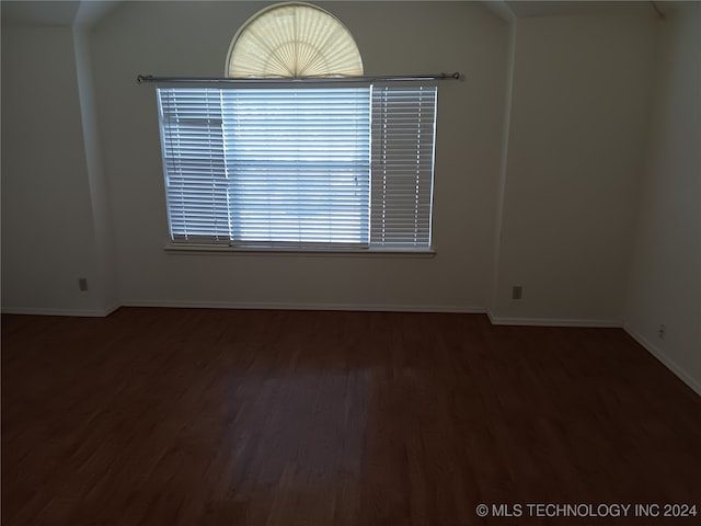 unfurnished room featuring dark hardwood / wood-style floors and vaulted ceiling