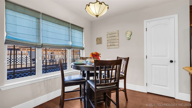 dining space featuring dark wood-type flooring