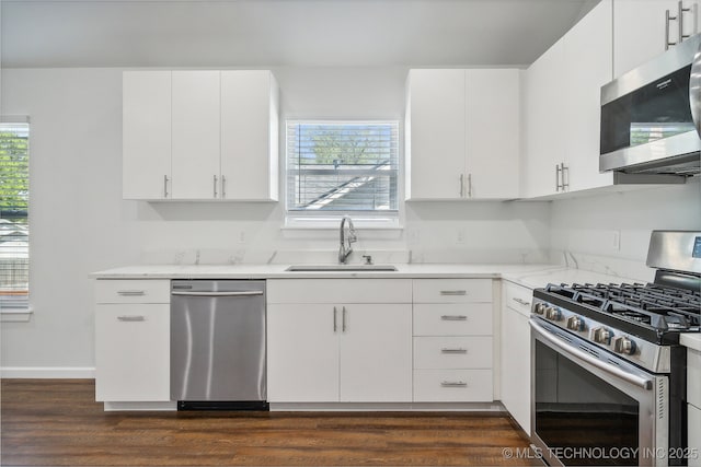 kitchen featuring white cabinetry, appliances with stainless steel finishes, sink, and a wealth of natural light