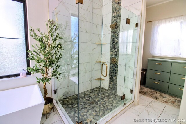 bathroom featuring plus walk in shower