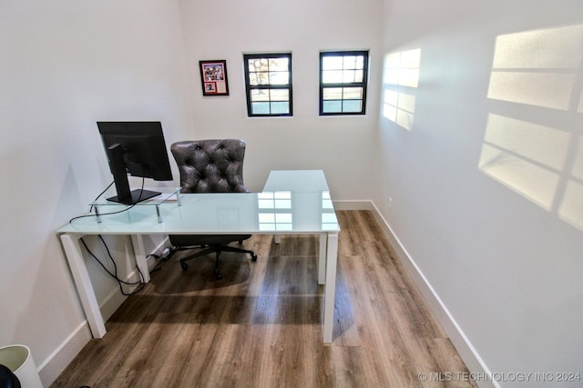 home office featuring wood-type flooring