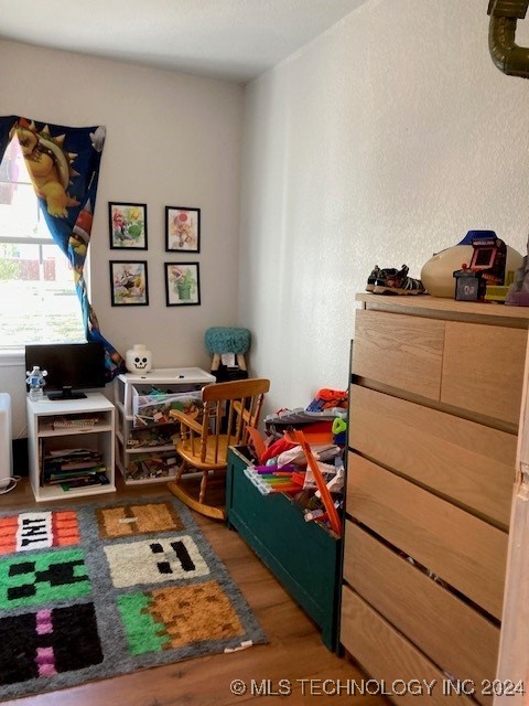 recreation room with wood-type flooring