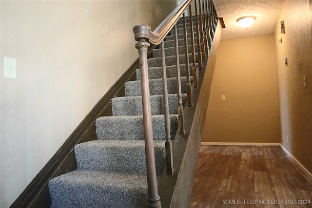 stairs with hardwood / wood-style floors