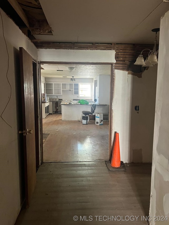 hallway with hardwood / wood-style floors