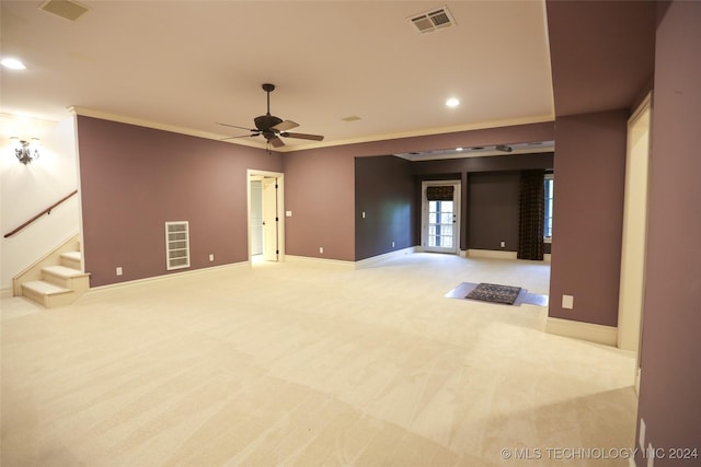 8403 S Allegheny Ave, Tulsa, OK 74137 - empty room with carpet, stairway, recessed lighting, a ceiling fan, and baseboards