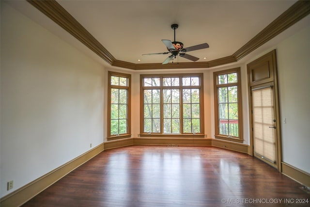8403 S Allegheny Ave, Tulsa, OK 74137 - spare room with ornamental molding, wood finished floors, a ceiling fan, and baseboards