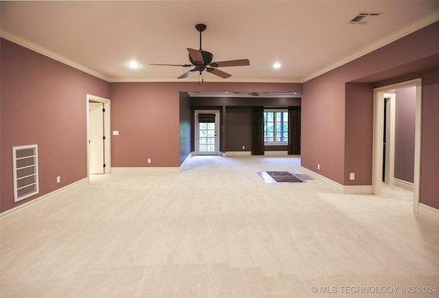 8403 S Allegheny Ave, Tulsa, OK 74137 - spare room with crown molding, light carpet, baseboards, a ceiling fan, and recessed lighting