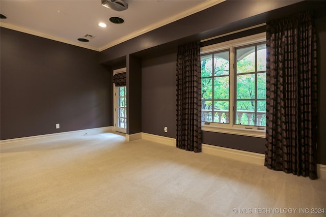 8403 S Allegheny Ave, Tulsa, OK 74137 - empty room featuring carpet, ornamental molding, baseboards, and recessed lighting