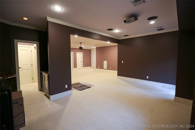 8403 S Allegheny Ave, Tulsa, OK 74137 - spare room featuring crown molding, a ceiling fan, light carpet, baseboards, and recessed lighting