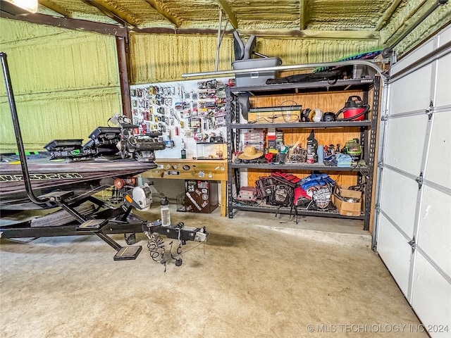 garage featuring a workshop area