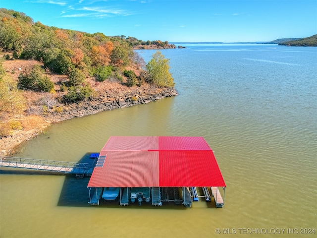 view of dock with a water view