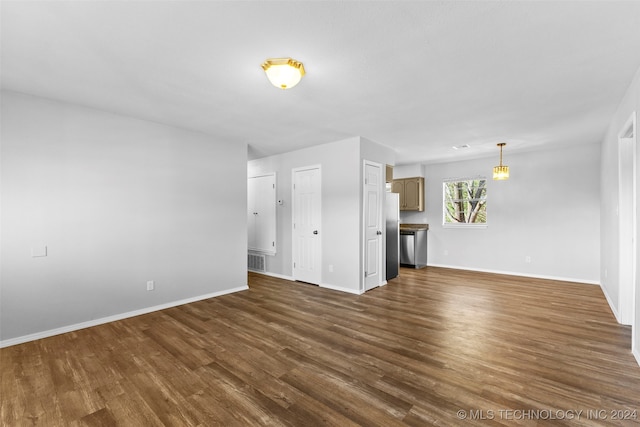 unfurnished living room featuring dark hardwood / wood-style floors