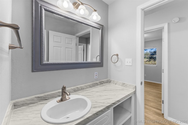 bathroom with vanity and wood-type flooring