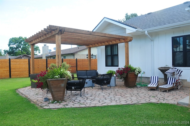 view of patio featuring an outdoor hangout area and a pergola