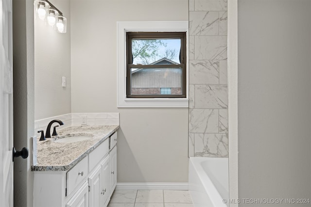 bathroom with vanity and washtub / shower combination