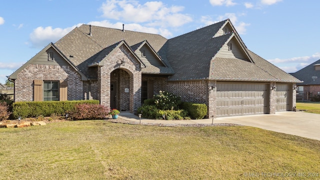 view of front facade featuring a garage and a front yard