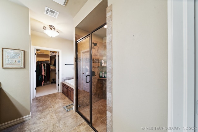 bathroom featuring plus walk in shower